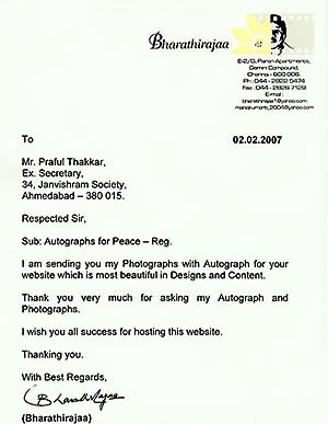 Appreciation by Bharathirajaa